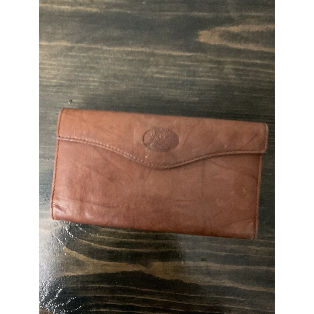 Buxton Genuine Leather Wallet Long Rectangular Tan Brown Kisslock Snap Close